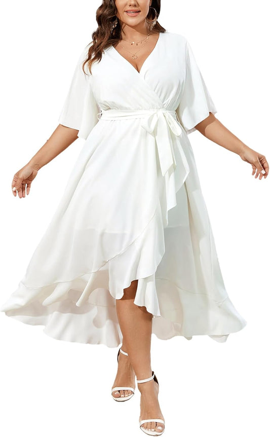 SCOMCHIC Plus Size Maxi Dress for Women with Ruffle Design