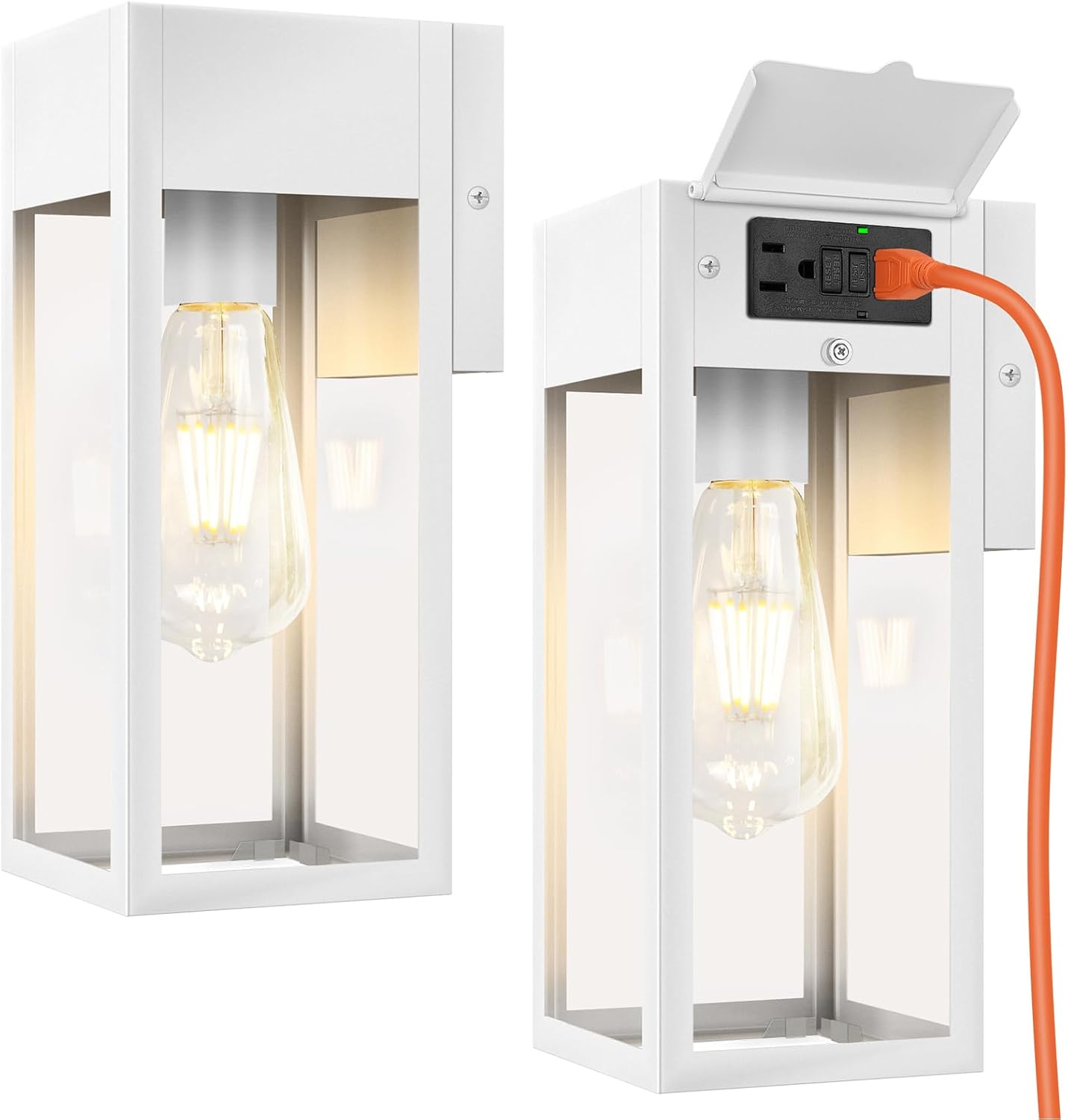 2 Pack Outdoor Wall Sconce with GFCI Outlet for Modern Homes