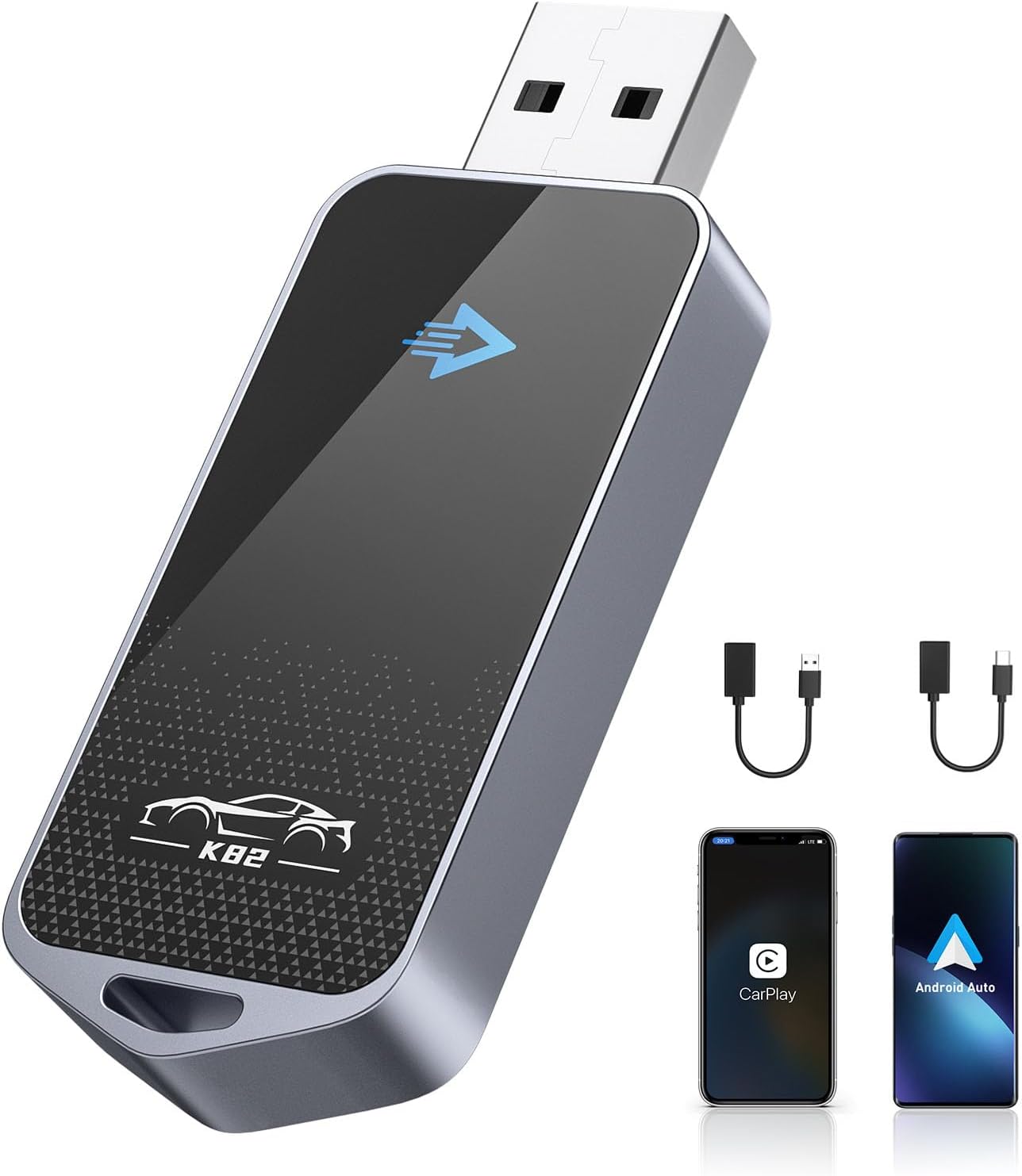 Wi-Fi 6 2-in-1 Car Adapter, Apple CarPlay & Android Auto, Bluetooth 5.2, Plug & Play