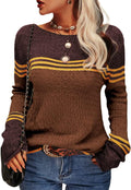 Colorblock Striped Crewneck Sweater - Lightweight Fall Pullover