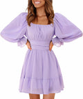 EXLURA Women's Casual Lantern Sleeve Mini Dress - Flattering Fit