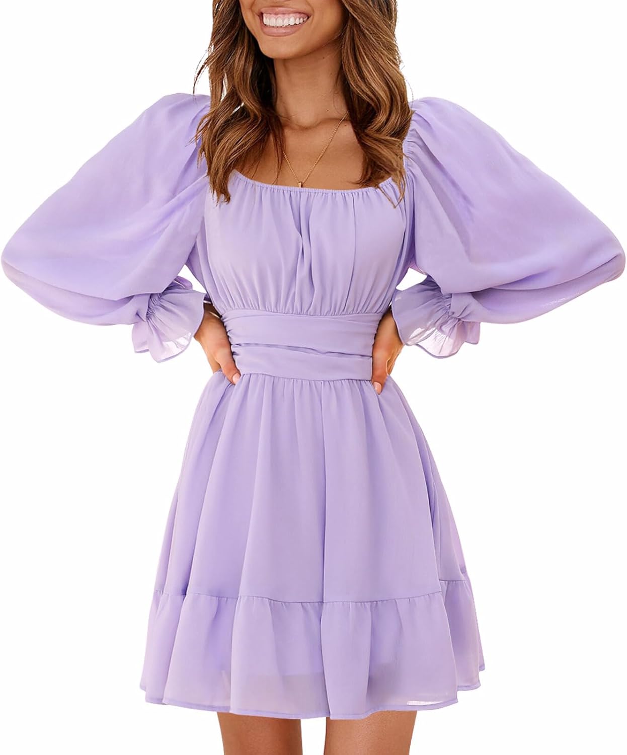 EXLURA Women's Casual Long Lantern Sleeve Mini Dress for All Occasions