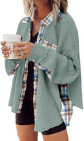 SHEWIN Waffle Knit Plaid Shacket - Cozy Oversized Button Down