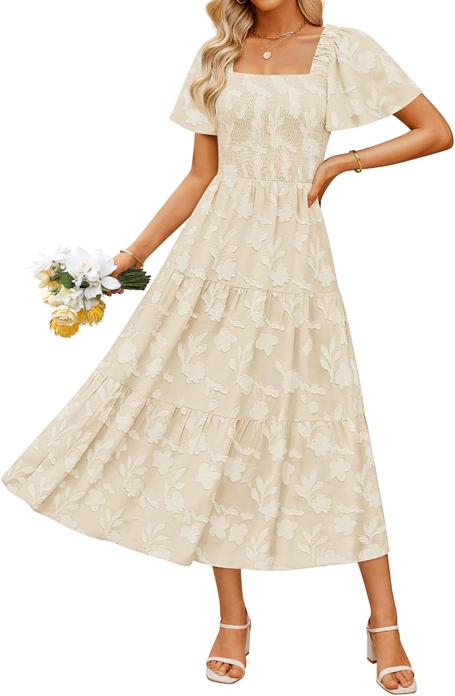 ZESICA Womens Summer Boho Floral Midi Dress for Beach Days