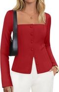 ZESICA Women's Square Neck Fitted Blazer - Sleek Work Layer