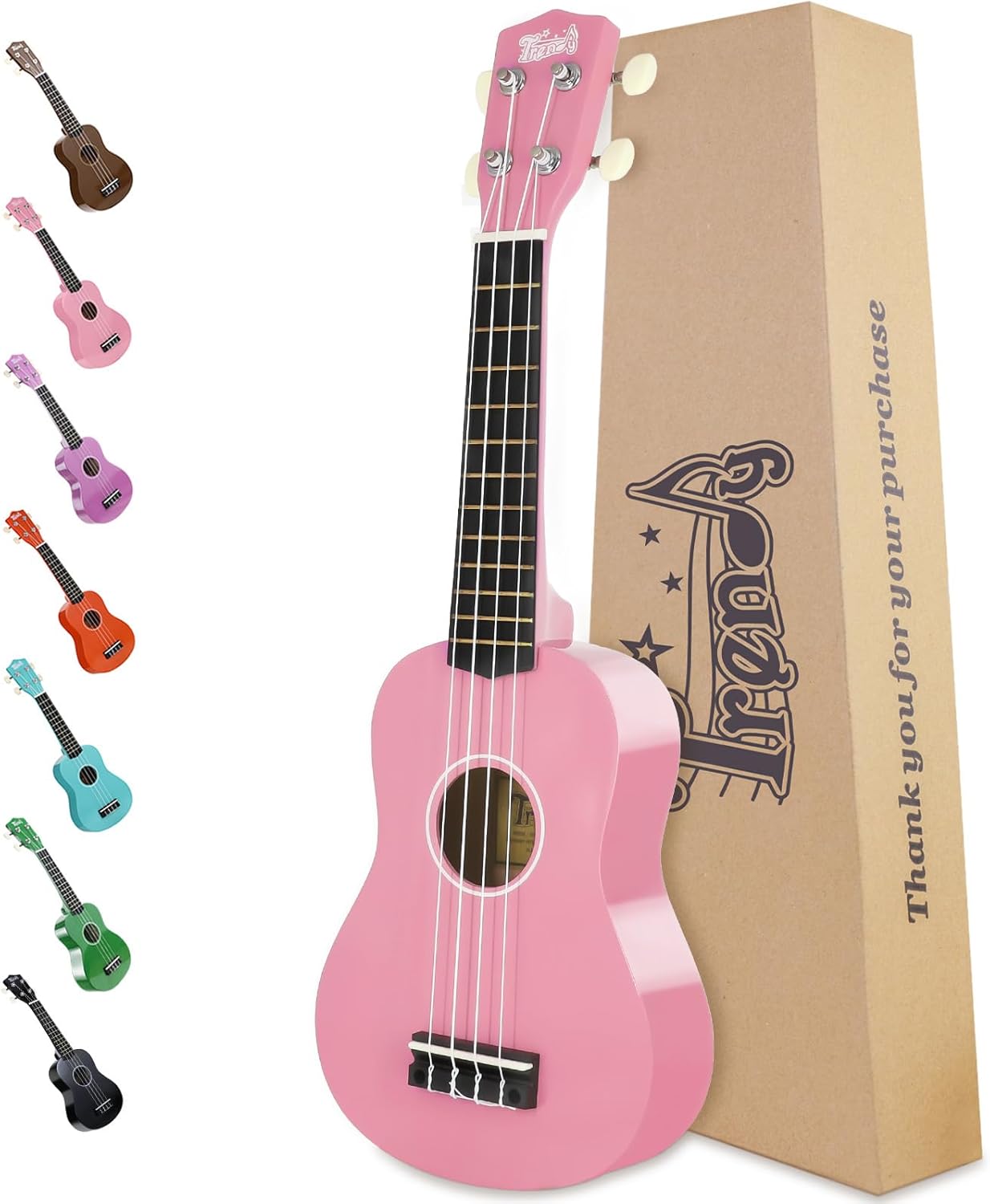Pink 21 Soprano Ukulele: Beginner's Hawaiian Wood Uke