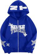 Boy's Zip Up Y2k Letter Graphic Hoodie - SOLY HUX Comfortable Fit