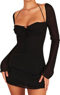 Mesh Puff Sleeve Mini Dress for Women - Sweetheart Halter Fit