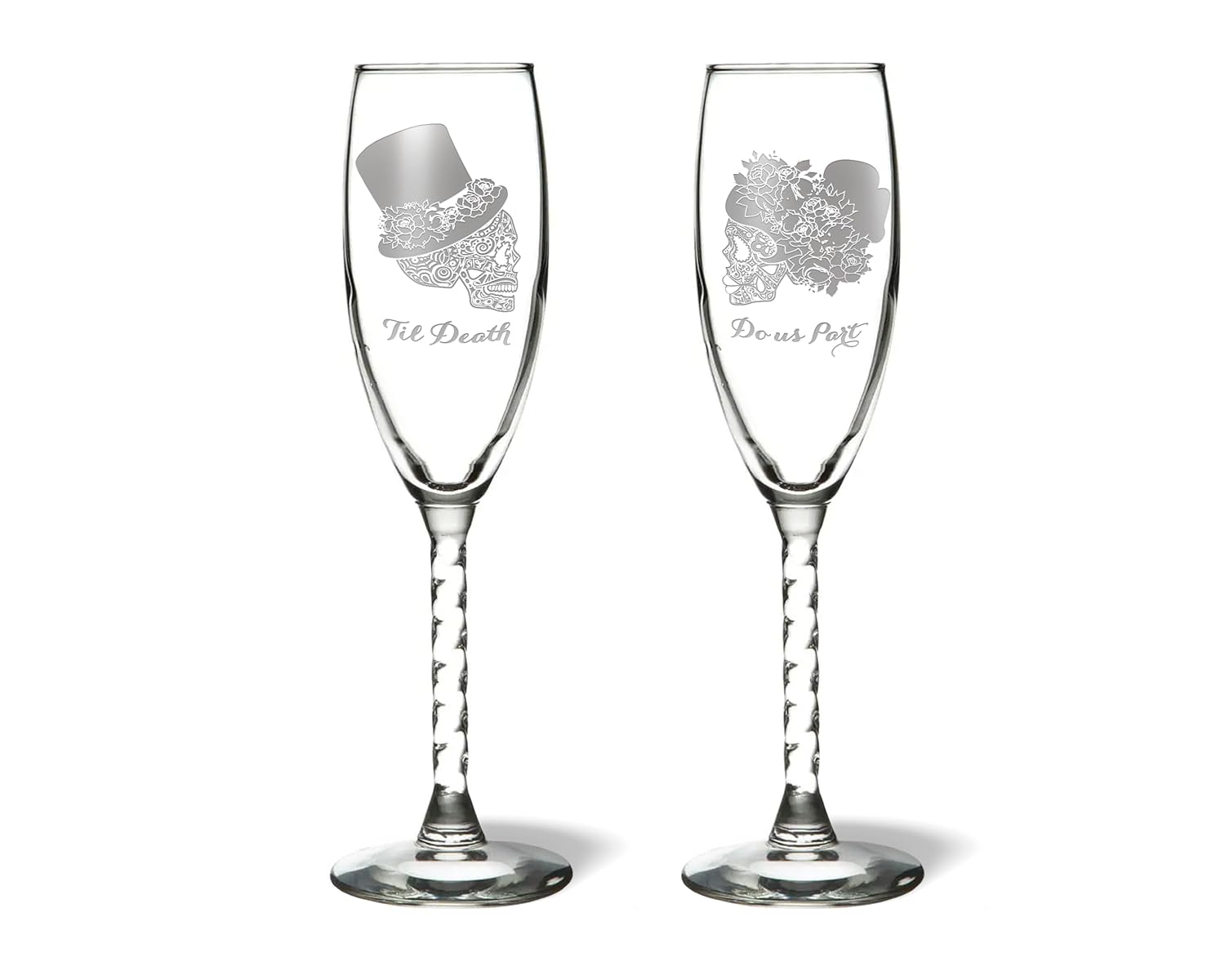 Personalized Sugar Skull Flutes for Timeless Wedding Toasts