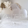 Frosted Arch Wedding Table Numbers 1-20 with Stands - Elegant