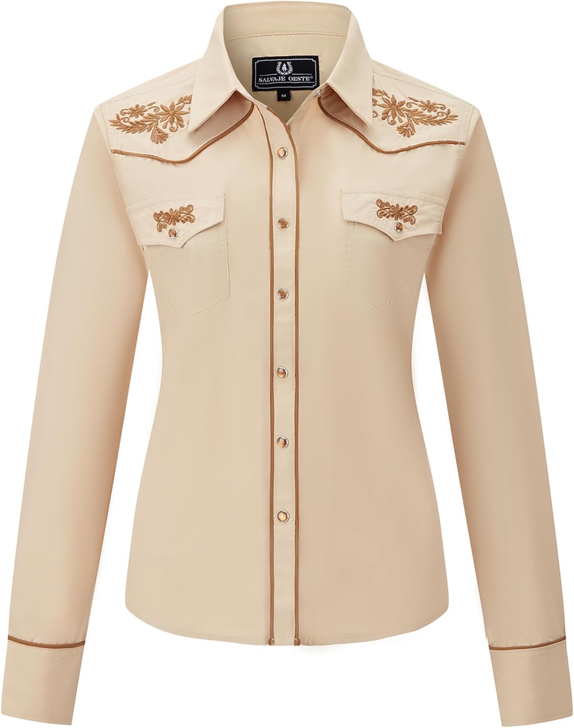 Embroidered Western Cowboy Snap Front Long Sleeve Shirt for Women