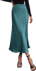 Long Satin Midi Skirt - Elegant High Waist A-Line Skirt