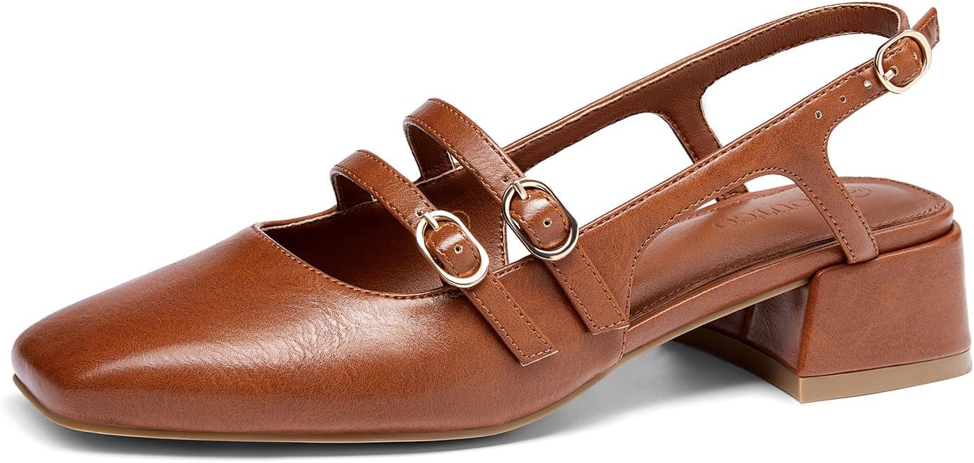 Coutgo Womens Mary Jane Chunky Low Heels for Elegant Style