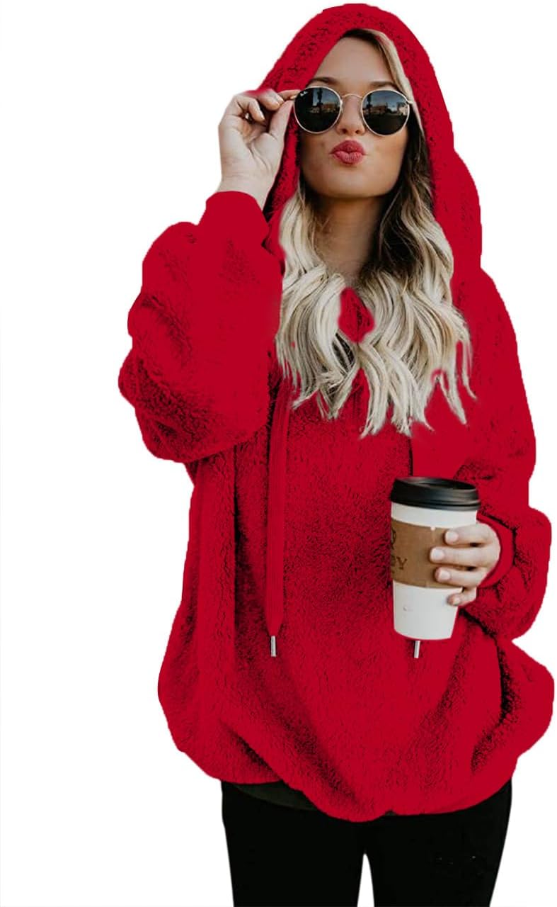 Women Casual Double Fuzzy Sweatshirt Zip Pullover Hoodies