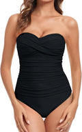 Tummy Control One Piece Swimsuit Bandeau Strapless - Flattering Fit up
