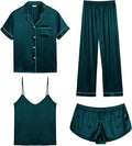 SWOMOG Womens Silk Satin Pajamas Sets 4pcs - Soft (Style 1PFG)