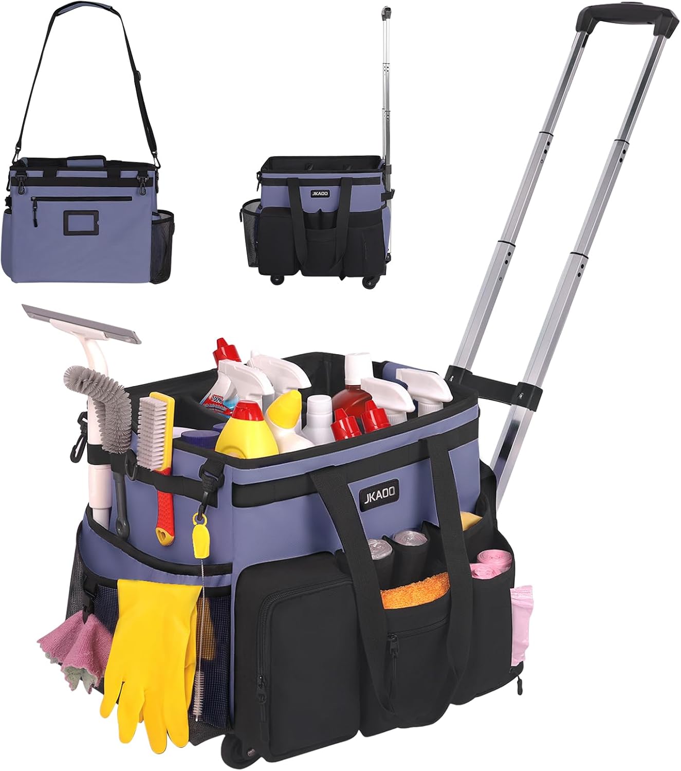 Large Rolling Cleaning Caddy Bag with Detachable Trolley for Home