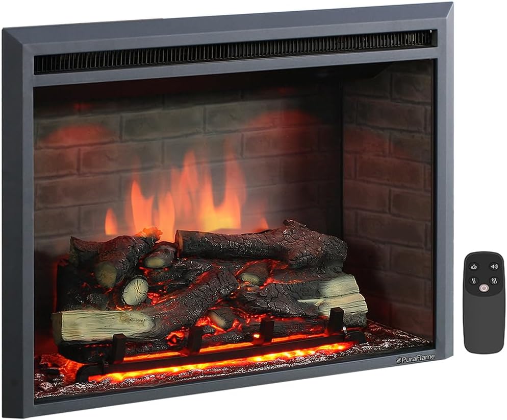 PuraFlame Electric Fireplace Insert with Remote Control and Sound