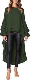 Women's Lantern Long Sleeve Asymmetrical Tunic Top - Flowy High Low