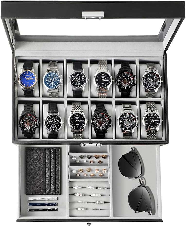 GUKA 12-Slot Leather Watch Box - Organize in Style!