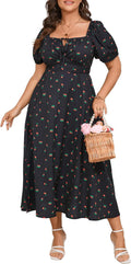 Women's Plus Size Milkmaid Square Neck Maxi Dress - Tie Front Elegance