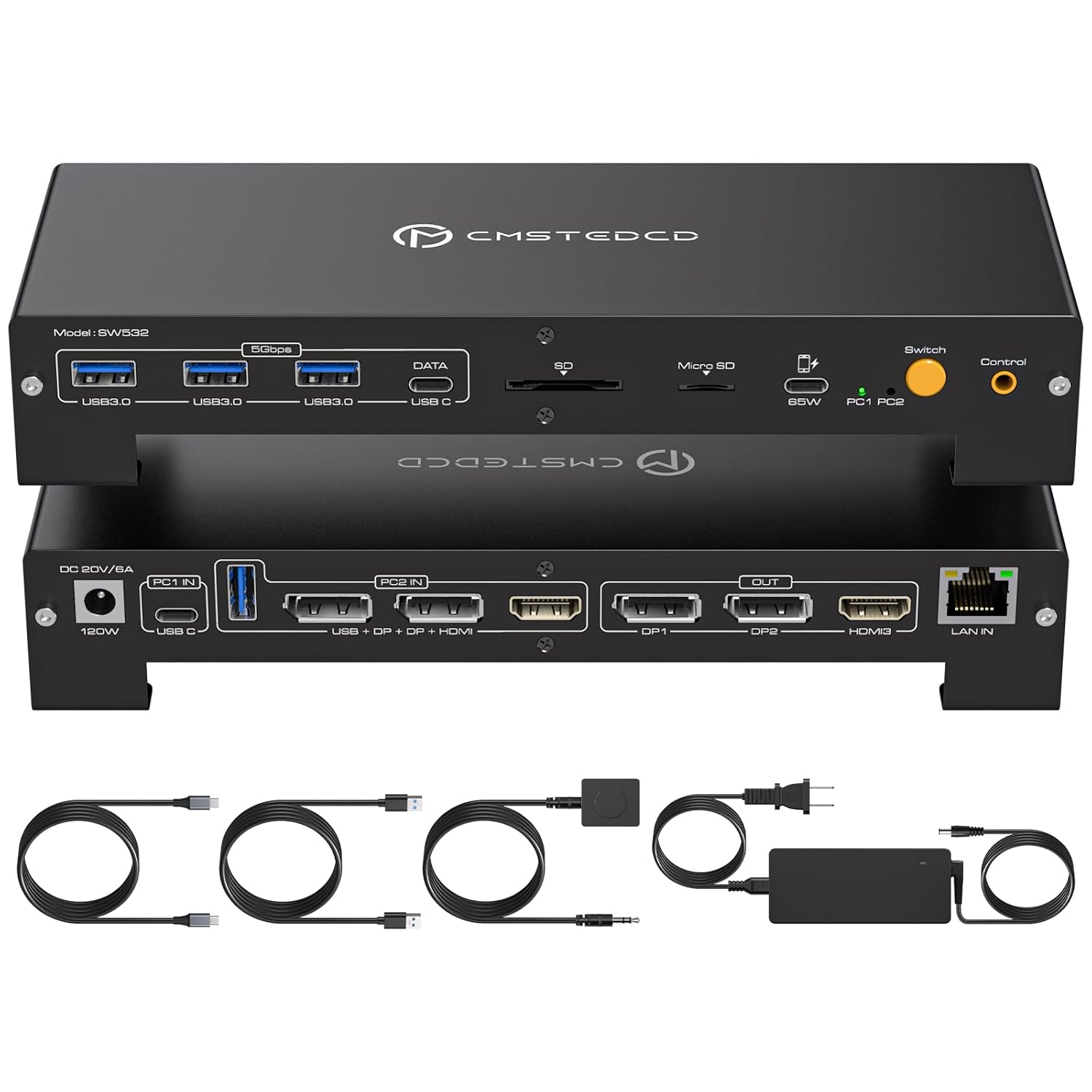 USB C KVM Docking Station Switch for 3 Monitors and 2 PCs