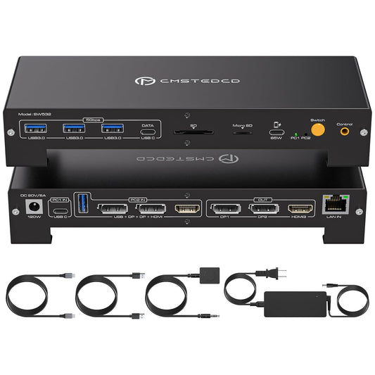 USB C KVM Docking Station Switch for 3 Monitors and 2 PCs