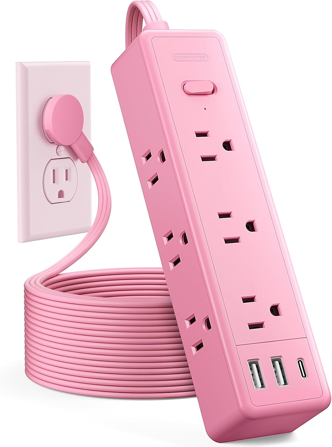 Pink Power Strip Surge Protector with USB Ports for Home Use
