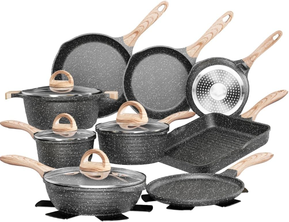 JEETEE Pots and Pans Set Non Stick 23pcs for Healthy Cooking