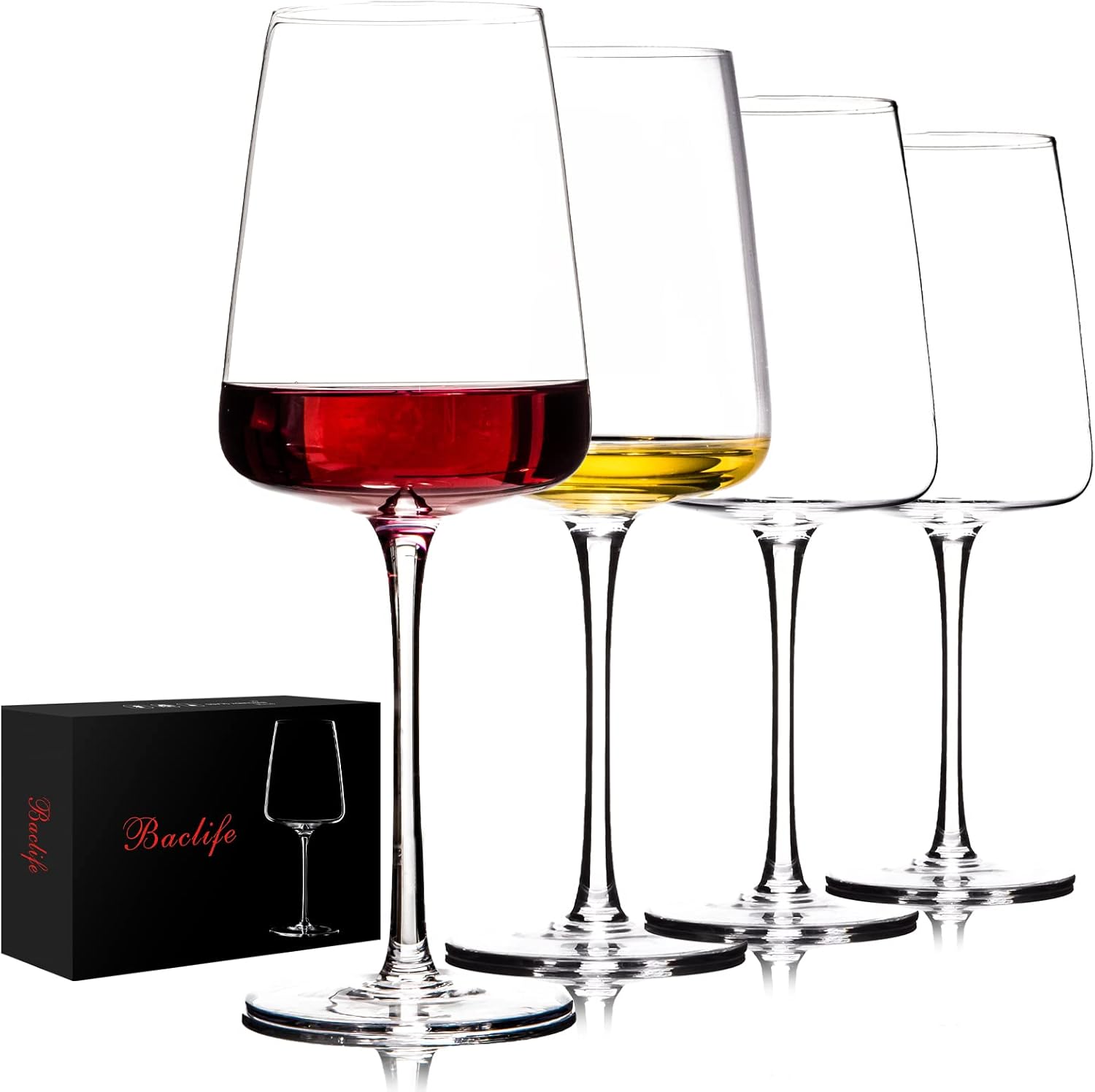 Hand Blown Red Wine Glasses Set of 4 - Premium Crystal Quality