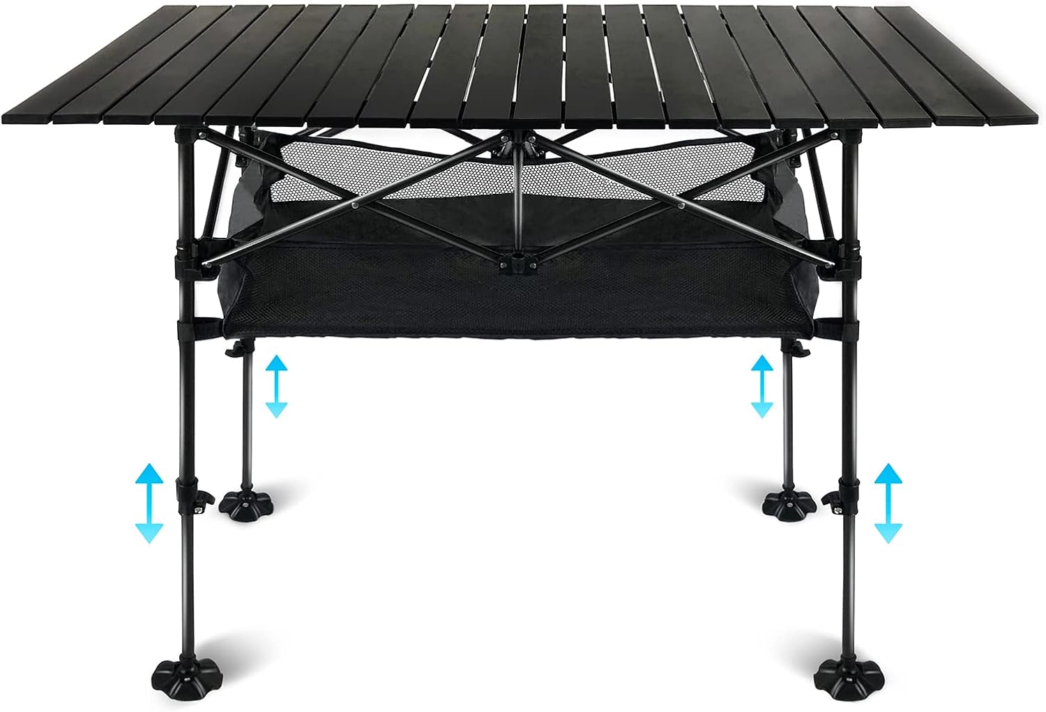 Adjustable Height Aluminum Camping Table with Storage Organizer