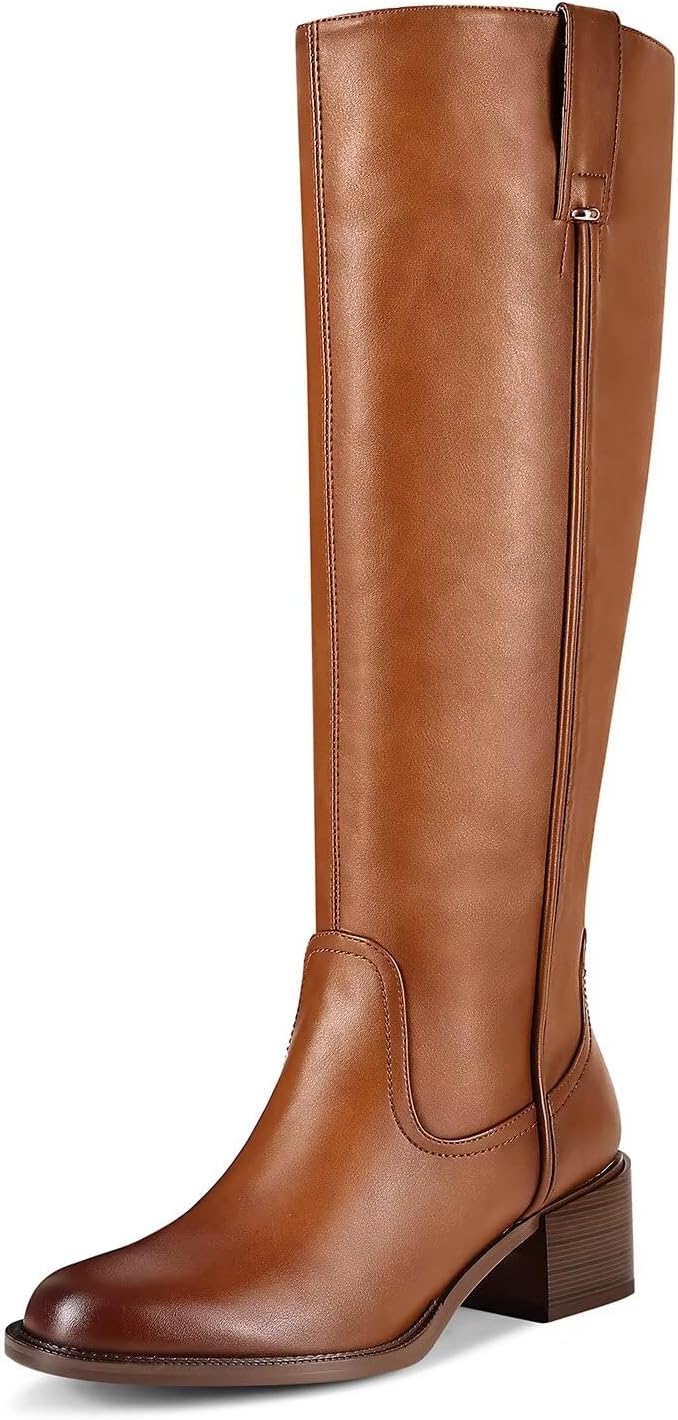 Knee High Boots for Women with Chunky Heel and Side Zipper