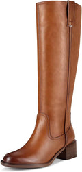 Knee High Boots for Women - Chunky Heel Round Toe Patent Leather