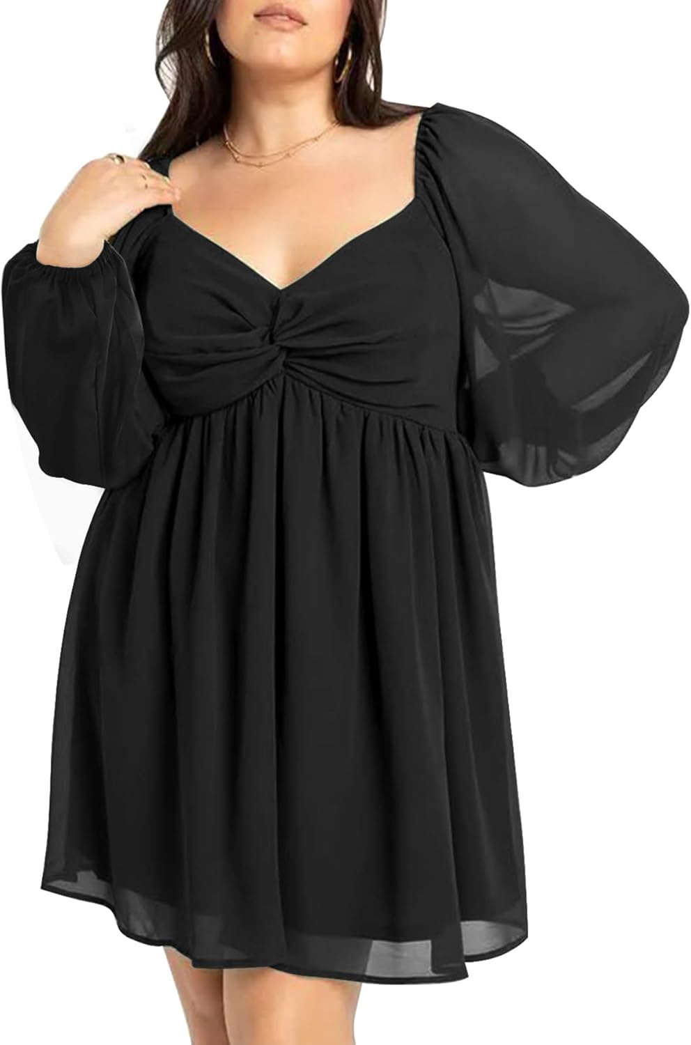SCOMCHIC Plus Size Puff Long Sleeve A Line Wedding Guest Dress
