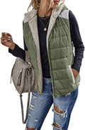 Womens Sherpa Fleece Reversible Vest Color Block Hoodie - Warm Layer