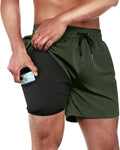 Mens Swim Trunks with Compression Liner - Quick Dry 5 in Inseam