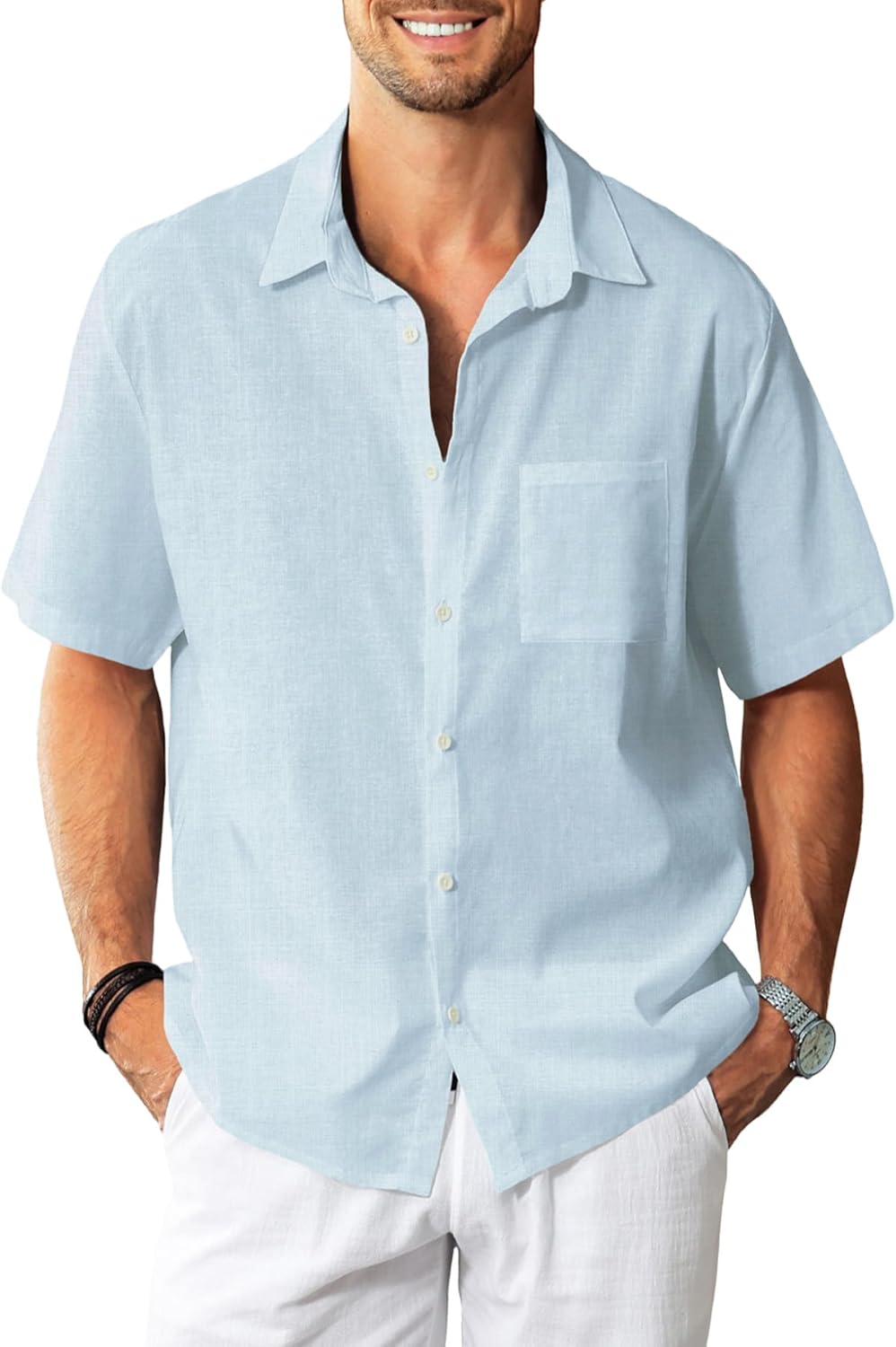 KYKU Linen Shirts for Men: Casual Short Sleeve Button Down