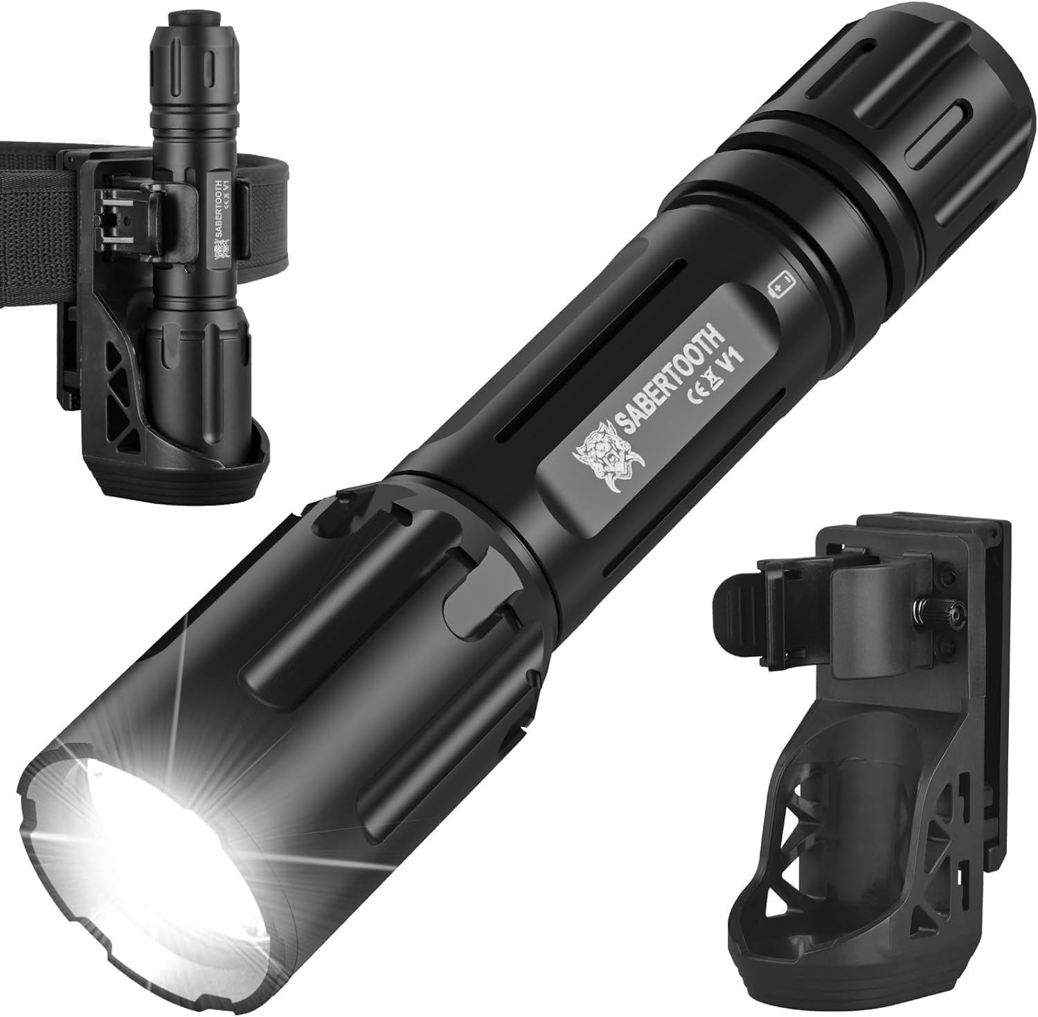 SABERTOOTH Police Tactical Flashlight - 2200 Lumen Duty Light