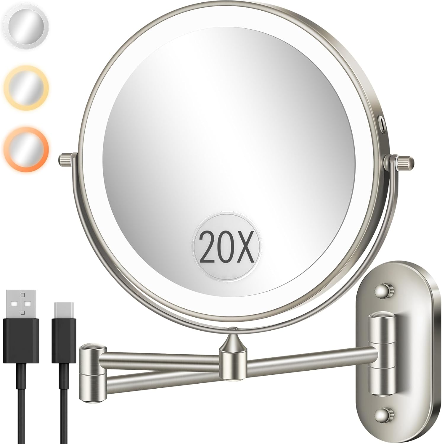 Wall Mounted Makeup Mirror with Light: 20X/1X Magnification