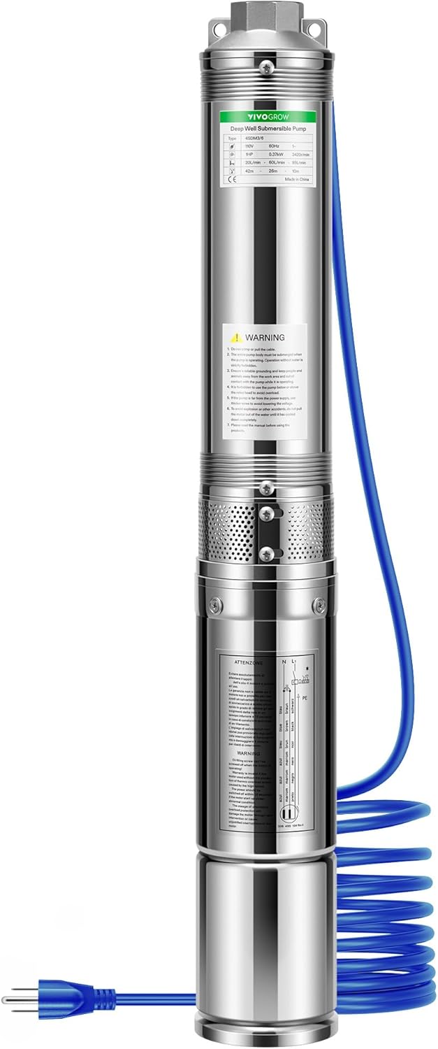 Submersible Deep Well Pump 1HP 33GPM for Home and Industrial Use