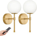 Battery Operated Globe Wall Sconces Set of 2 - Brushed Gold Wireless
