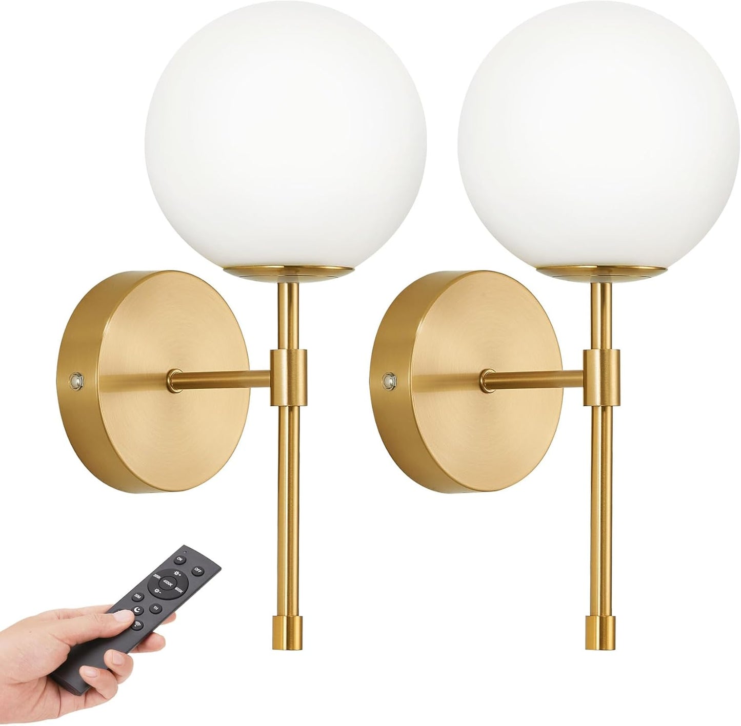 Battery Operated Globe Wall Sconces Set of 2 for Modern Decor