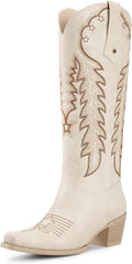 WETKISS Cowboy Boots for Women - Retro Embroidered Knee High Style