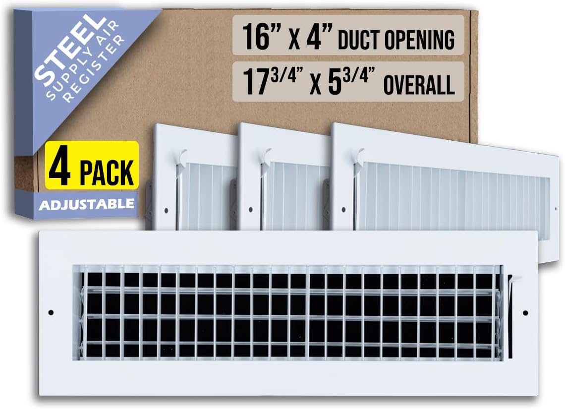 Adjustable Air Supply Grille for 16x4 Duct Openings - White