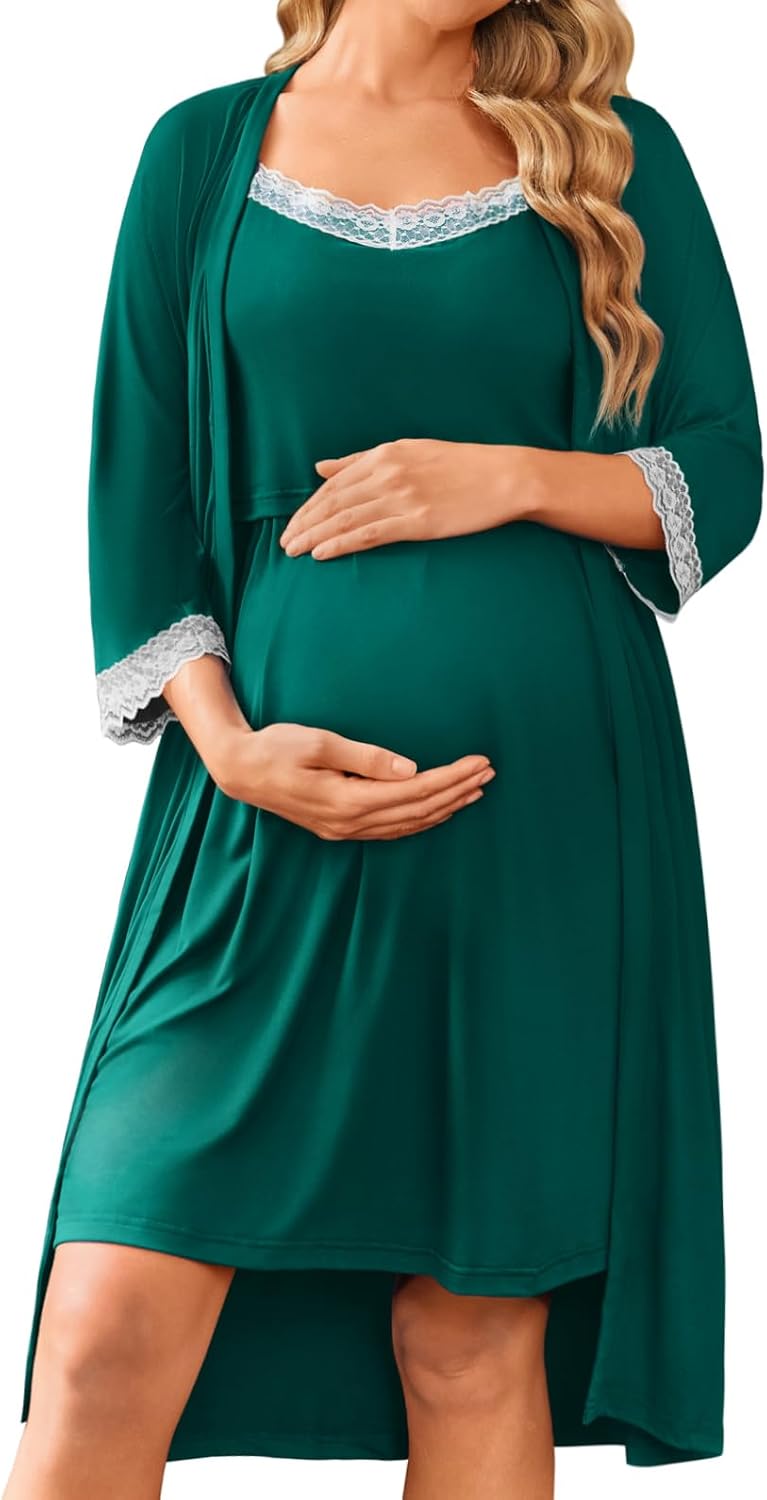 Ekouaer Women Lace Maternity Nursing Gown & Robe Set for Moms