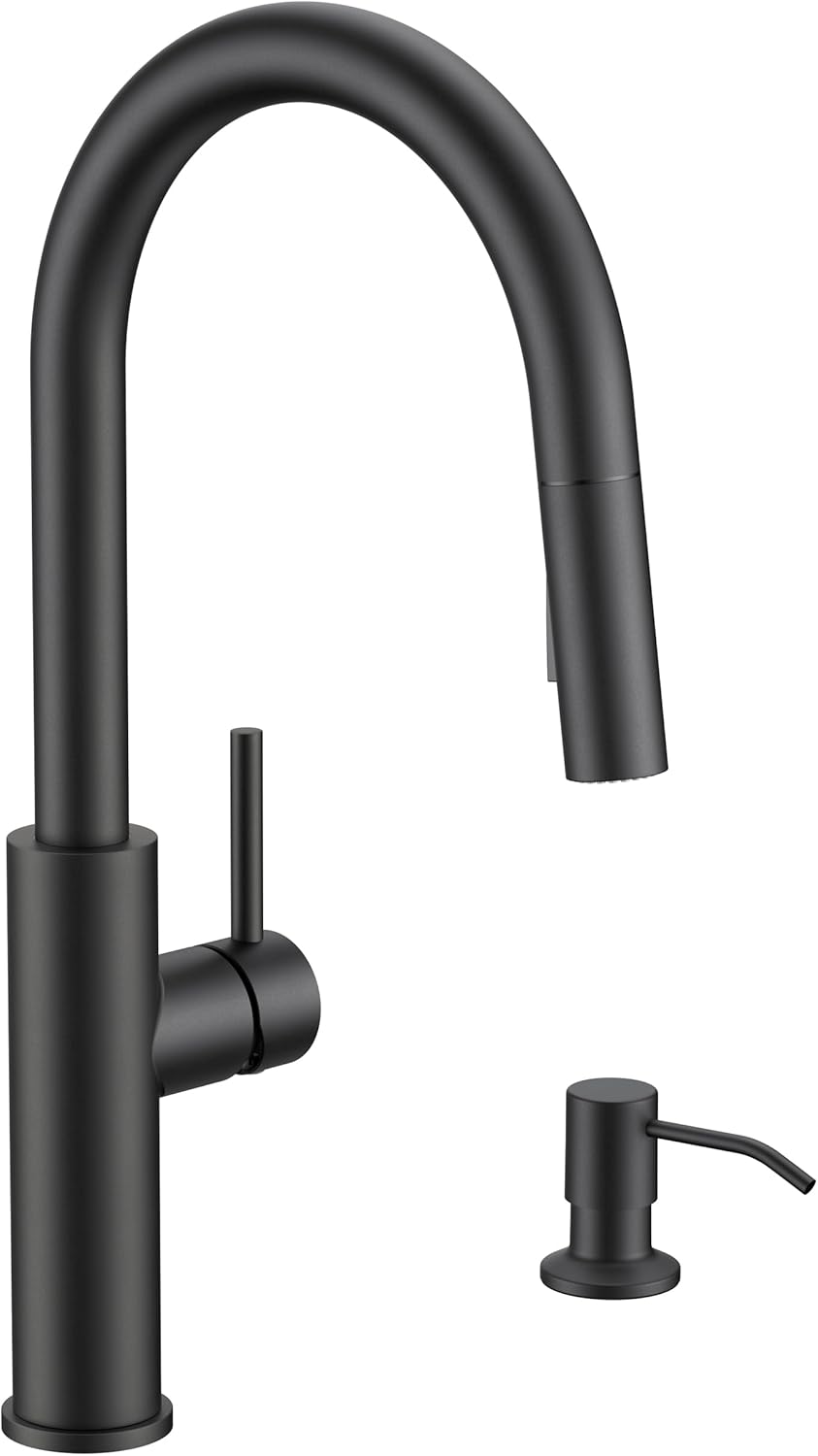 FORIOUS Kitchen Faucet with Soap Dispenser in Modern Matte Black