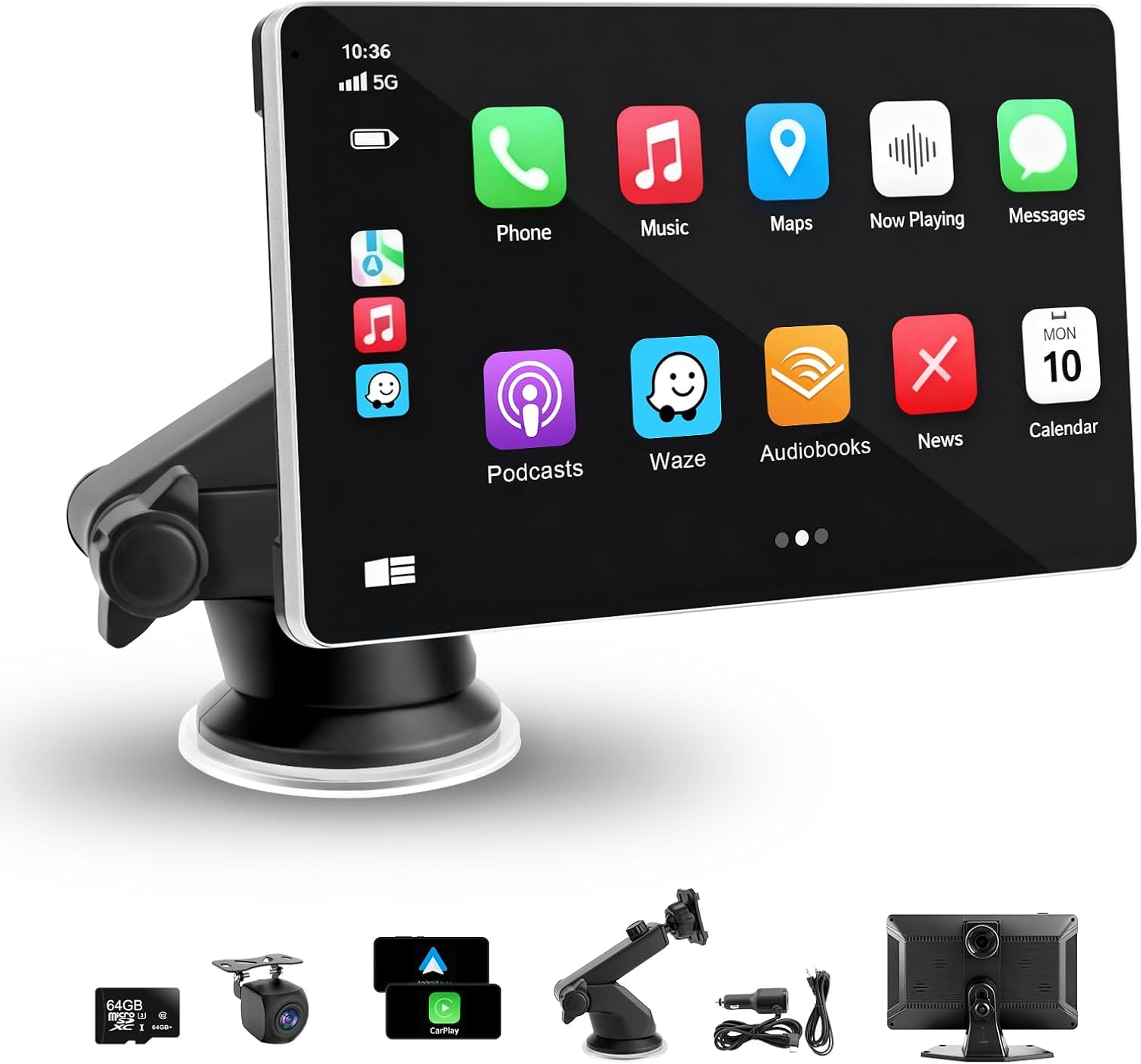9 Inch CarPlay Screen with 4K Dash Cam for Any Vehicle