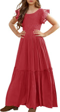 Girls Lace Flower Ruffle Sleeve A-Line Maxi Dress - Soft, Flowing