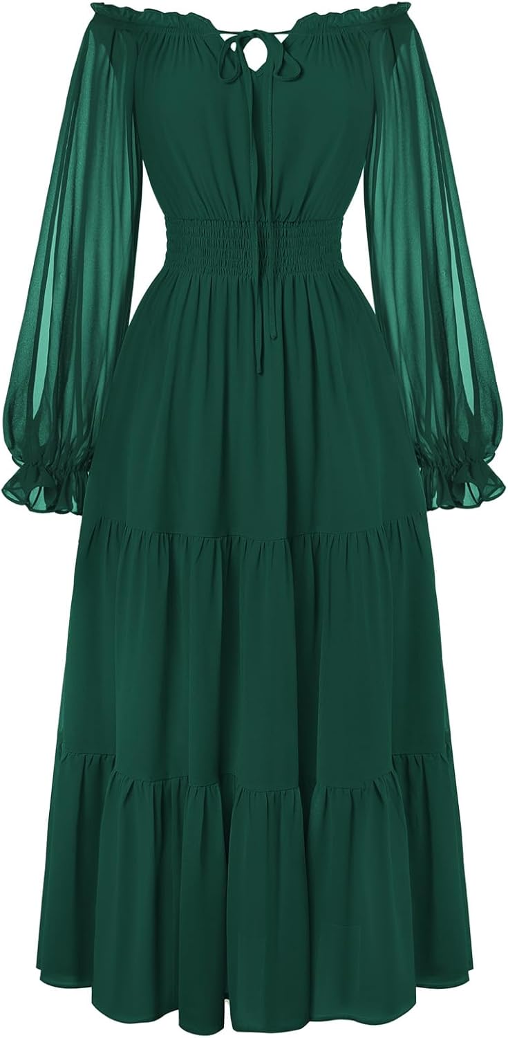 Renaissance Off Shoulder Long Sleeve Maxi Dress for Women