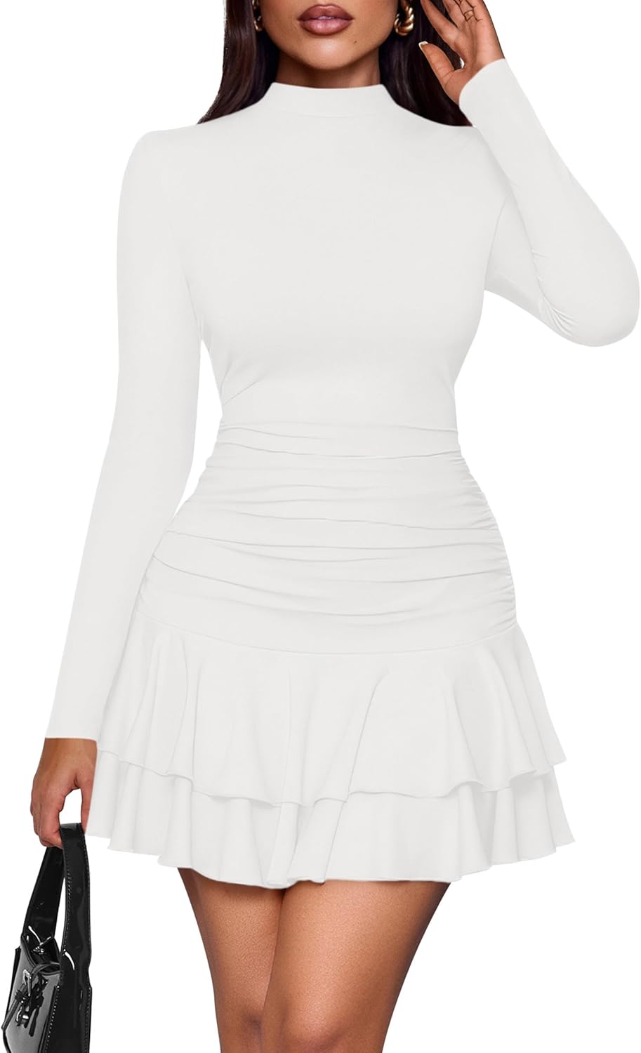 PRETTYGARDEN Women's Fall Long Sleeve Mock Neck Bodycon Dress